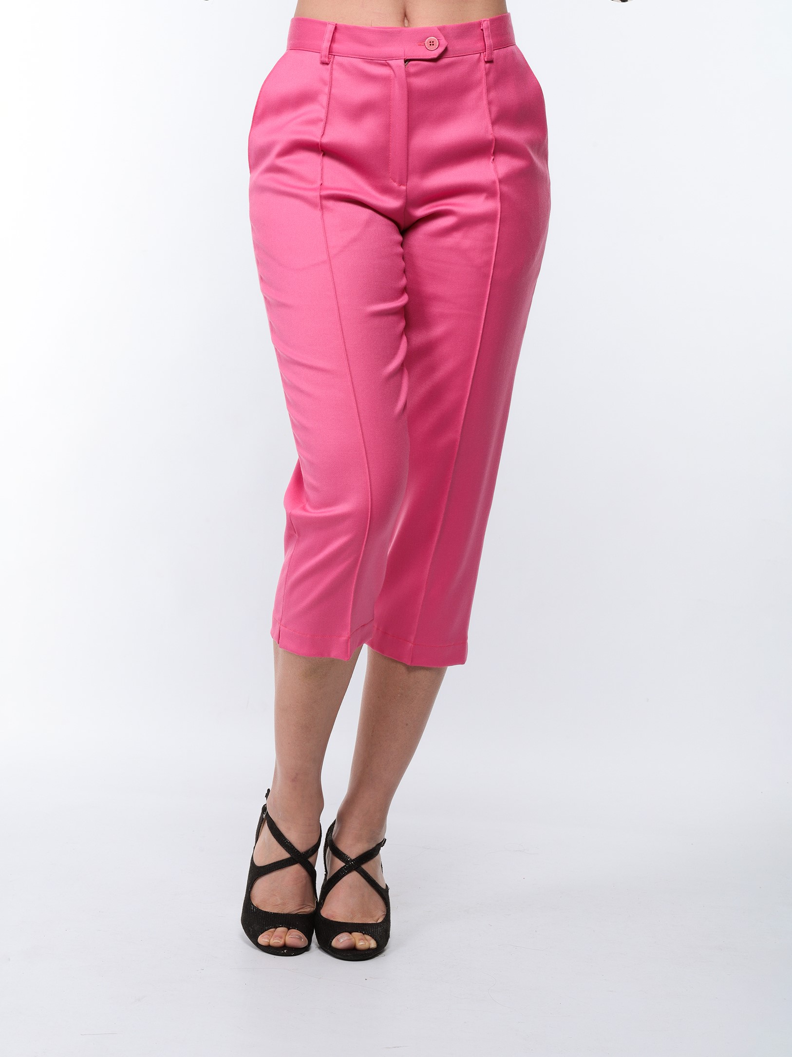 7/8 trousers in pink stretch gabardine